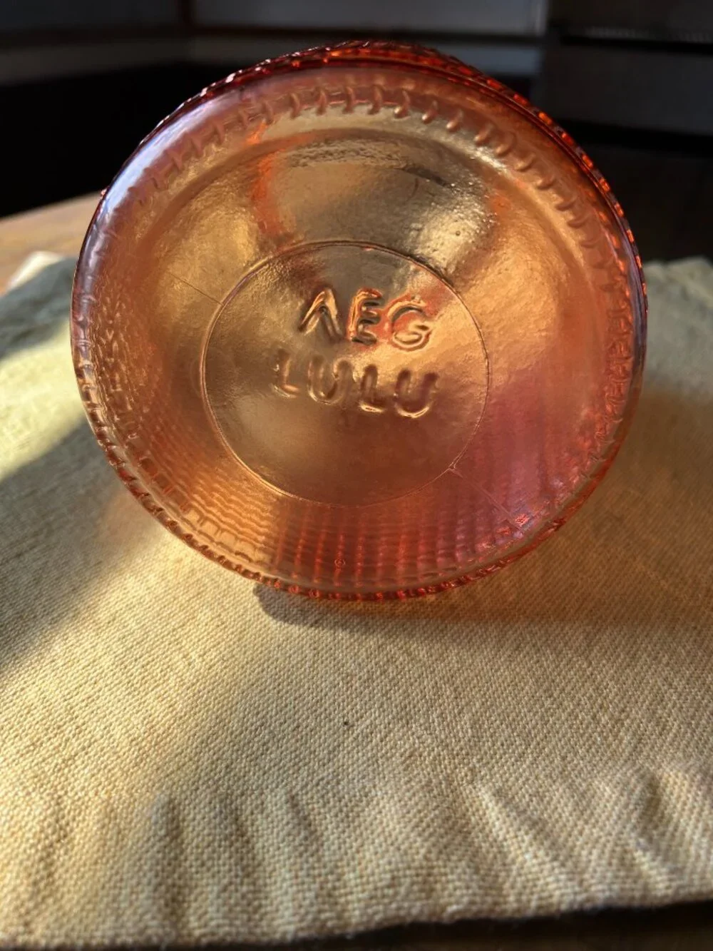 Vintage Peachy pink AEG  Lulu Glass vase   known for  it's textured or  waffle